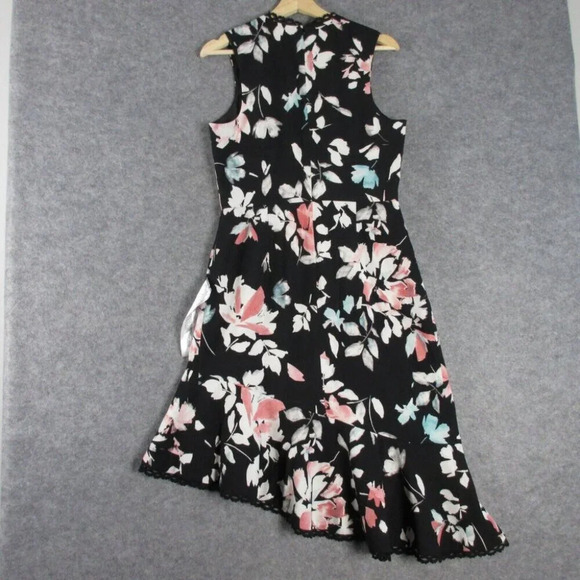 Dress The Population Women Floral Wrap Dress Asymmetrical Hem Black Size L - Picture 2 of 12